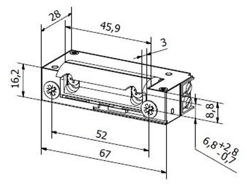 Elektrozaczep BIRA Hartte XS, normalnie zamknięty (NC) z pamięcią