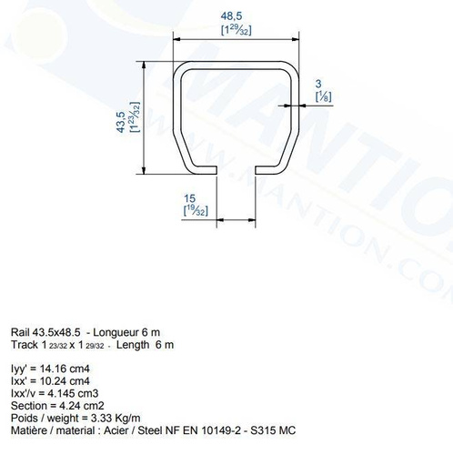 Szyna nośna MANTION HERCULE 9040N, stal czarna