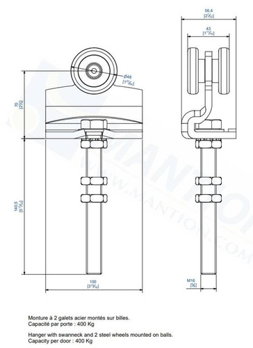 Wózek 2-kołowy z przedłużonym trzpieniem MANTION 9251L, ocynk