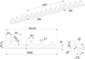 Grzebień bramowy Locinox PKSG2000, do przykręcenia