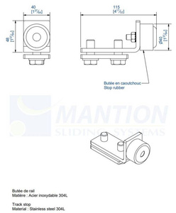 Stoper szyny MANTION 9159XA2, stal nierdzewna AISI 304