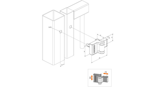 Kompaktowy zawias zewnętrzny 180° Locinox PUMA