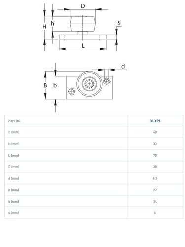 Nylonowy prowadnik rolkowy NIKO 38.X59