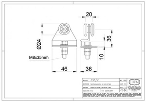 Wózek 2-kołowy gięty IBFM do szyny nośnej 33x34 mm, typ 338/2 z trzpieniem gwintowanym M8