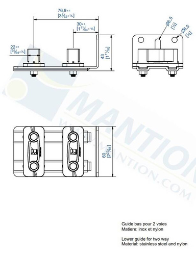 Podwójny regulowany prowadnik dolny MANTION 1128DRG, stal nierdzewna AISI 304