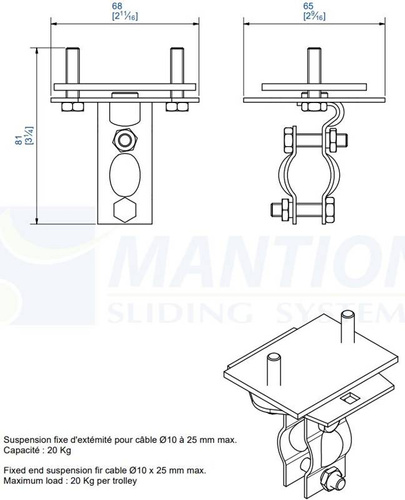 Końcowe, stałe mocowanie kabla okrągłego MANTION 9454R, ocynk