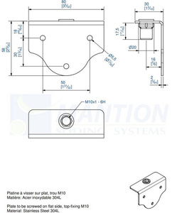 Płytka montażowa kątowa do skrzydeł drewnianych MANTION 0037XA2, stal nierdzewna AISI 304