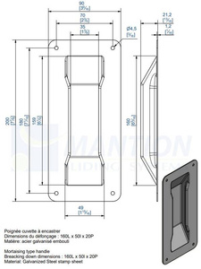 Uchwyt wpuszczany MANTION 1290, ocynk