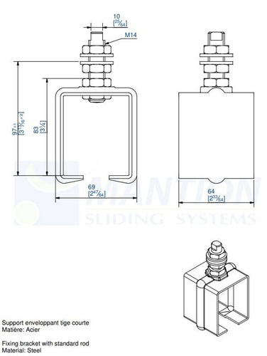 Uchwyt sufitowy z trzpieniem MANTION 6256, ocynk