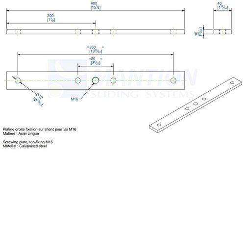 Wzmocniona płytka montażowa do skrzydeł drewnianych MANTION 0086, ocynk