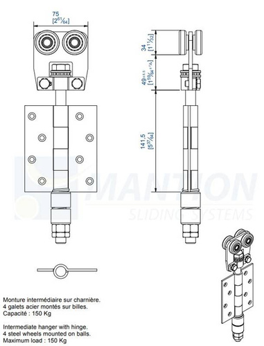 Wózek 4-kołowy z zawiasem MANTION 9342, ocynk
