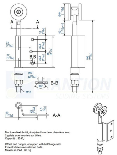 Wózek 2-kołowy z zawiasem MANTION 0352E, ocynk