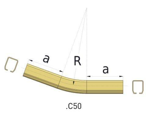 Łuk pionowy 20° NIKO 24.C50, promień 600±20 mm, odcinki proste 220±20 mm, ocynk