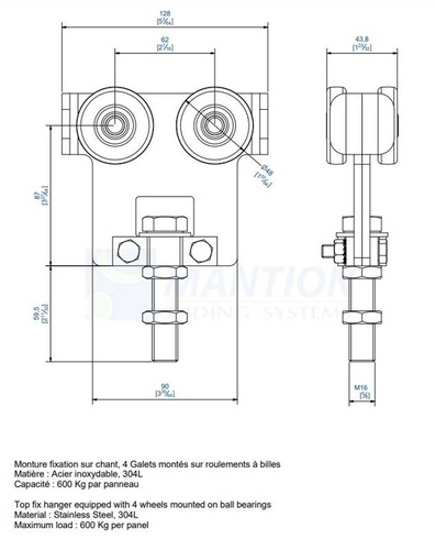 Wózek 4-kołowy MANTION 9255XSA2, stal nierdzewna AISI 304