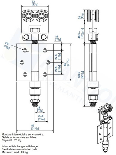 Wózek 4-kołowy z zawiasem MANTION 9332, ocynk