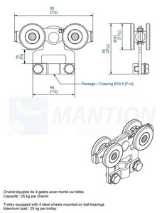 Wózek 4-kołowy do haków MANTION 2832, ocynk
