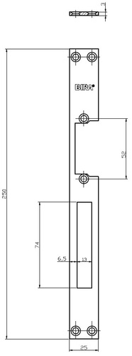 Blacha płaska, otwarta do elektrozaczepów BIRA OK-P7, stal nierdzewna