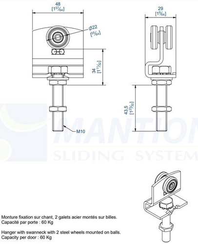 Wózek 2-kołowy MANTION 9211W (szeroki korpus), ocynk