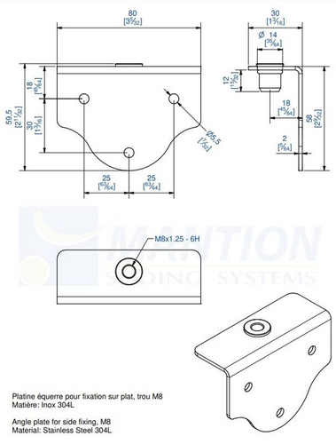 Boczna płytka montażowa do skrzydeł drewnianych MANTION 0027XA2, stal nierdzewna AISI 304