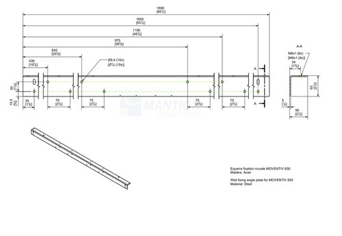 Uchwyt ścienny MANTION C0013800, ocynk