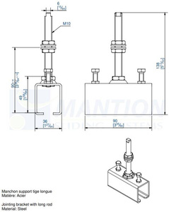 Łącznik szyny z przedłużonym trzpieniem MANTION 3531ML, ocynk