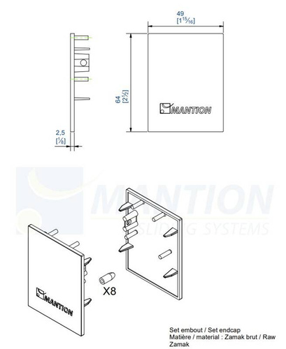 Zaślepka maskownicy MANTION 13015B do systemu SAF-EVOLUTION, zamak surowy