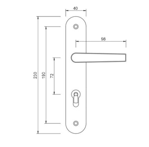 Klamka drzwiowa na długim szyldzie do WC LOB MKS