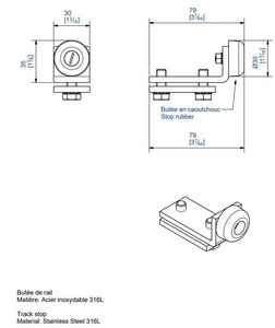Stoper szyny MANTION 9149XA4, stal kwasoodporna AISI 316