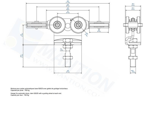 Wózek 6-kołowy do drzwi automatycznych MANTION 9262SE, ocynk