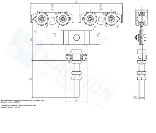 Wózek 8-kołowy z przedłużonym trzpieniem MANTION 9258SL, ocynk