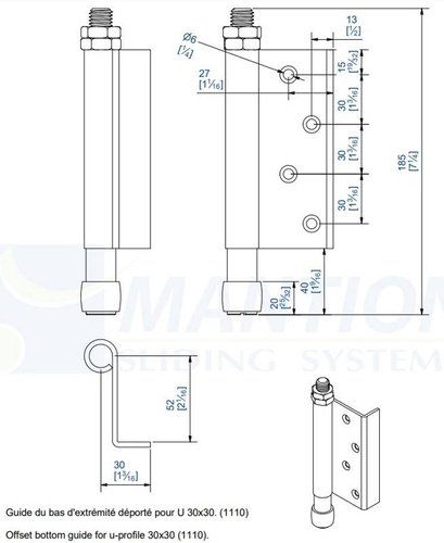Prowadnik dolny z kątownikiem MANTION 1106EL, ocynk