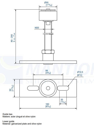 Wzmocniony regulowany prowadnik dolny MANTION 1059R, ocynk
