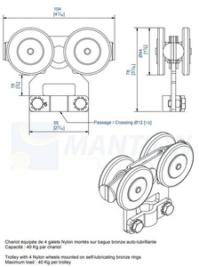 Wózek 4-kołowy do haków MANTION 0852, ocynk