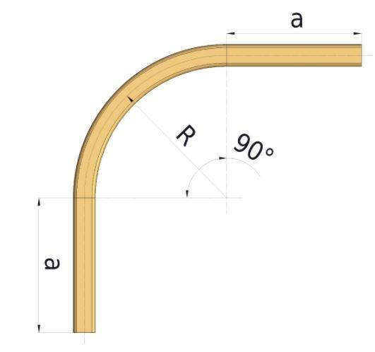 Łuk szyny nośnej 90° NIKO 71.C04, promień 400±10 mm, odcinki proste 690±20 mm, stal kwasoodporna AISI 316