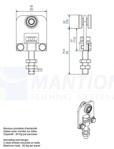Wózek 2-kołowy z obrotową śrubą MANTION 9611, ocynk