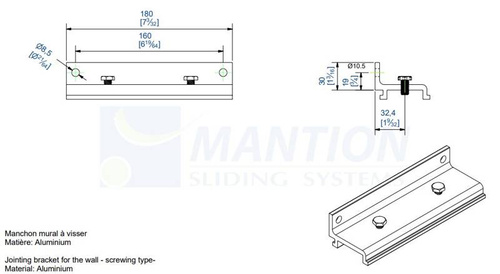 Ścienny łącznik szyny MANTION 10053M, aluminium