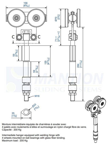 Wózek 4-kołowy do wspawania MANTION 0382SO, ocynk