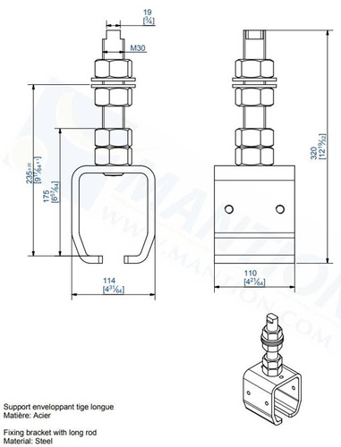 Regulowany uchwyt sufitowy MANTION 9071L, ocynk
