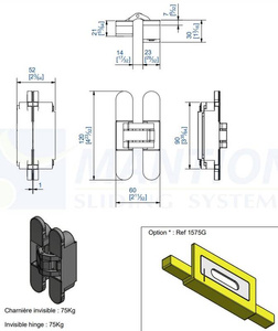 Wzmocniony zawias wpuszczany MANTION 1575, 75 kg