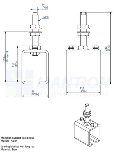 Wzmocniony uchwyt sufitowy z przedłużonym trzpieniem MANTION 8578ML, ocynk
