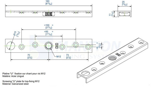 Płytka montażowa U-kształtna do skrzydeł drewnianych MANTION 0056W, ocynk