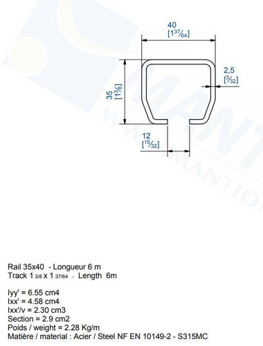 Szyna nośna MANTION HERCULE 9030N, stal czarna