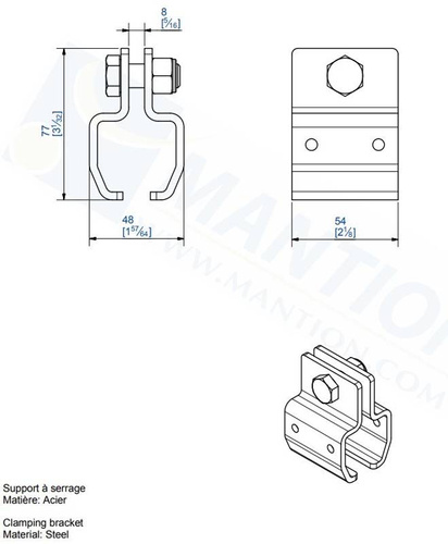 Uchwyt sufitowy do płaskownika MANTION 9032N, ocynk