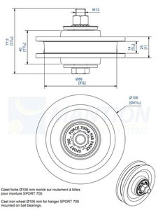 Żeliwne koło MANTION 1005 Ø108 mm, łożysko kulkowe