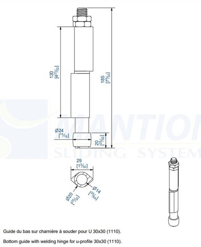 Prowadnik dolny do wspawania MANTION 1106SO, ocynk