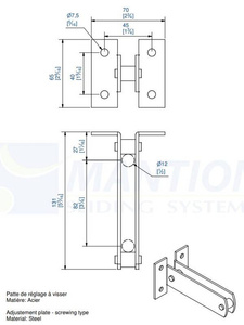 Podwójny regulowany uchwyt ścienny do przykręcenia MANTION 5046, ocynk