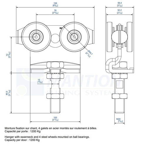 Wózek 4-kołowy MANTION 9262S, ocynk