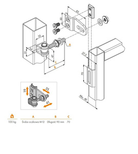Regulowany w czterech kierunkach zawias 180° Locinox GBMU4D12, M12