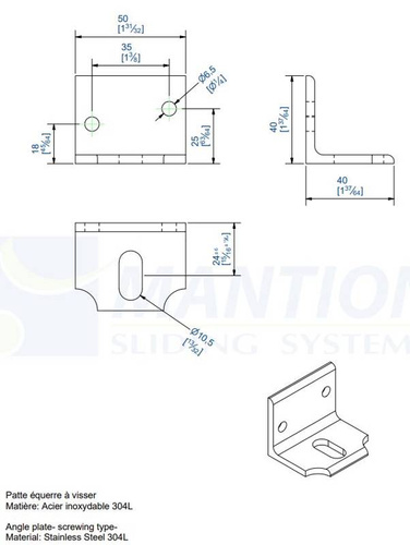 Kątownik montażowy MANTION 9013XA2, stal nierdzewna AISI 304