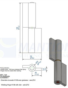 Zawias do wspawania MANTION 1512SOG, Ø12 mm, stal czarna